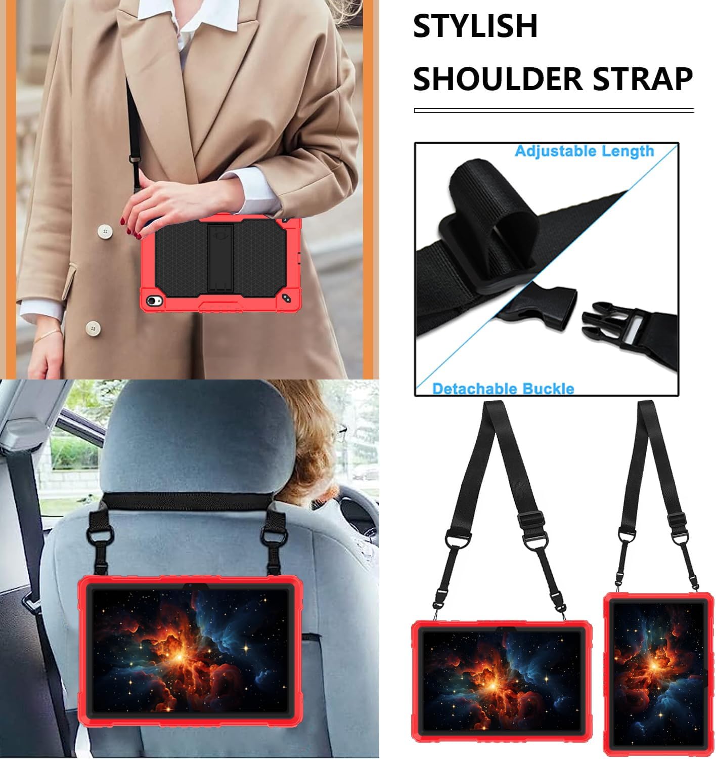 Case for Onn 7 inch Tablet Gen 4 2024: Heavy Duty Built-in Stand, Hard Back Shell, Protective Case with Screen Protector for Onn 7 2024 Model:100135924 Tablet (Red/Black/1 PC)