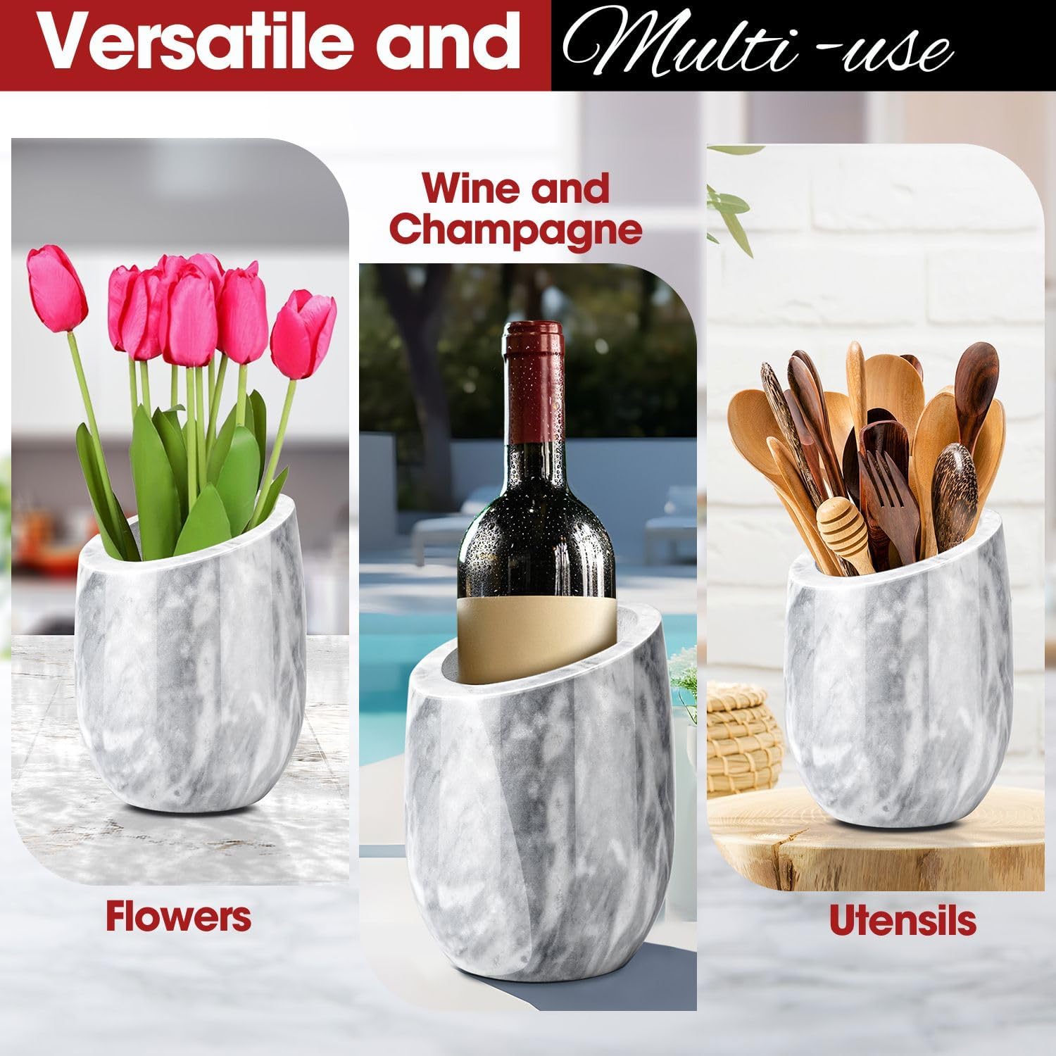 Flexzion Marble Wine Chiller Bucket – White Wine Cooler & Champagne Bucket for Bar Cart Decor, Kitchen & Parties – Gifts for Men, Women & Enthusiasts – Fits 750ml Bottles - Image 5