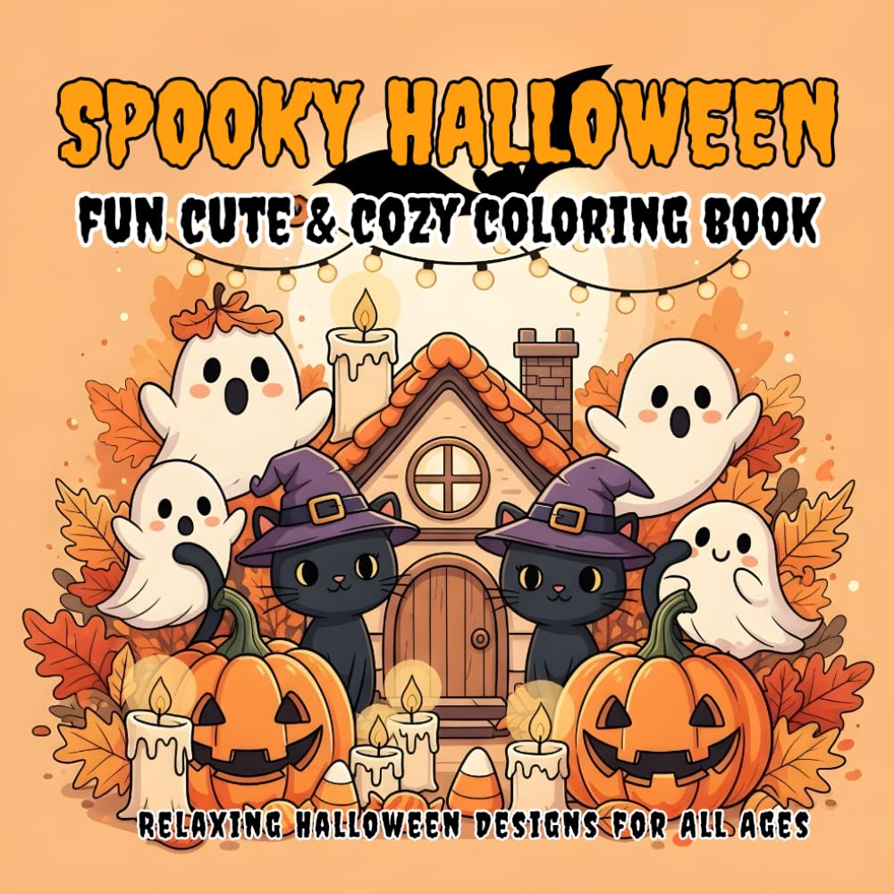 Spooky Halloween Fun Cute & Cozy Coloring Book: Relaxing, Bold & Easy Halloween Designs for Kids, Teens, and Adults