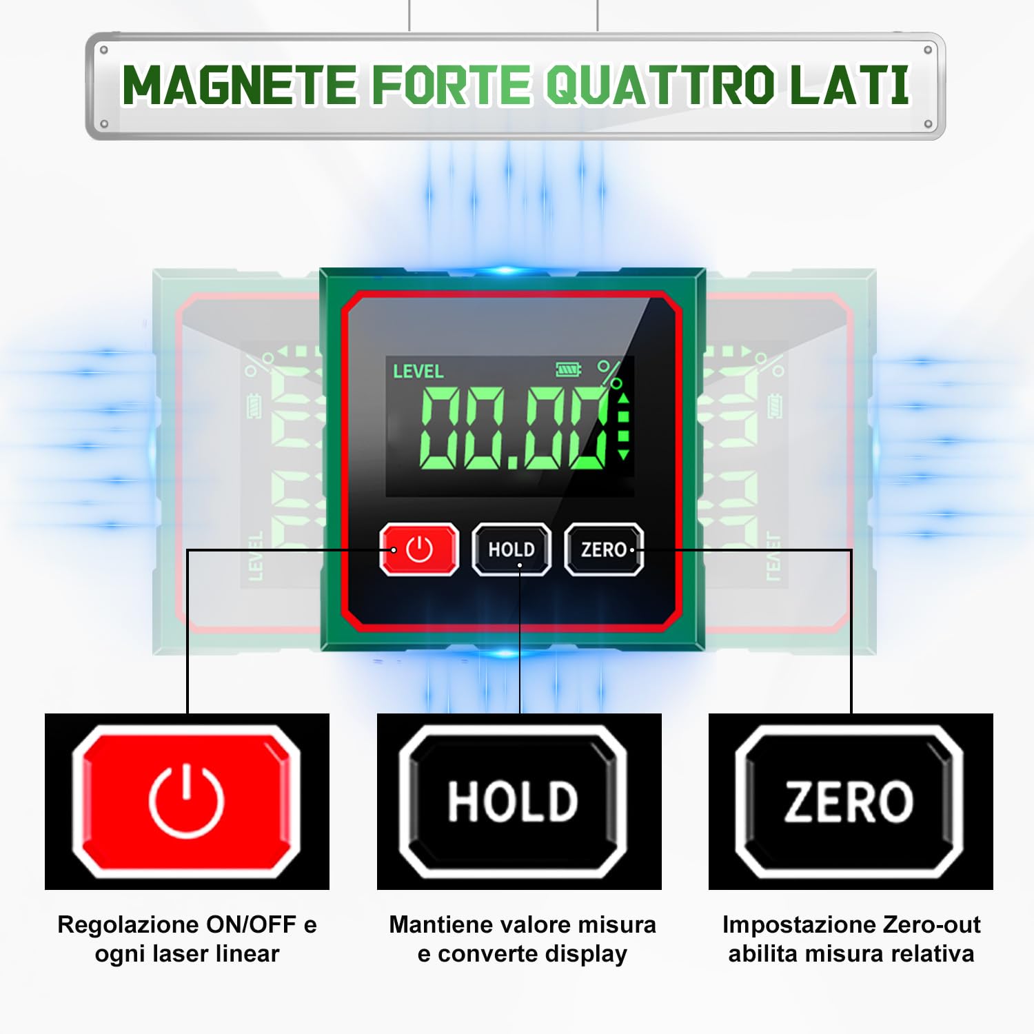 Livella Digitale, Goniometro Digitale con Laser, Elettronico Angle Finder 4x90° con LCD, 4 Lati Magnetici per Ricarica Inclinometro Livella Impermeabile, Ideale per Falegnami