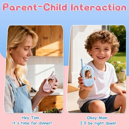 Miniatura 5 de Walkie Talkies de video para niños, paquete de 2 walkie talkie recargables con cámara, radio de 2 vías de largo alcance para juegos de campamento al
