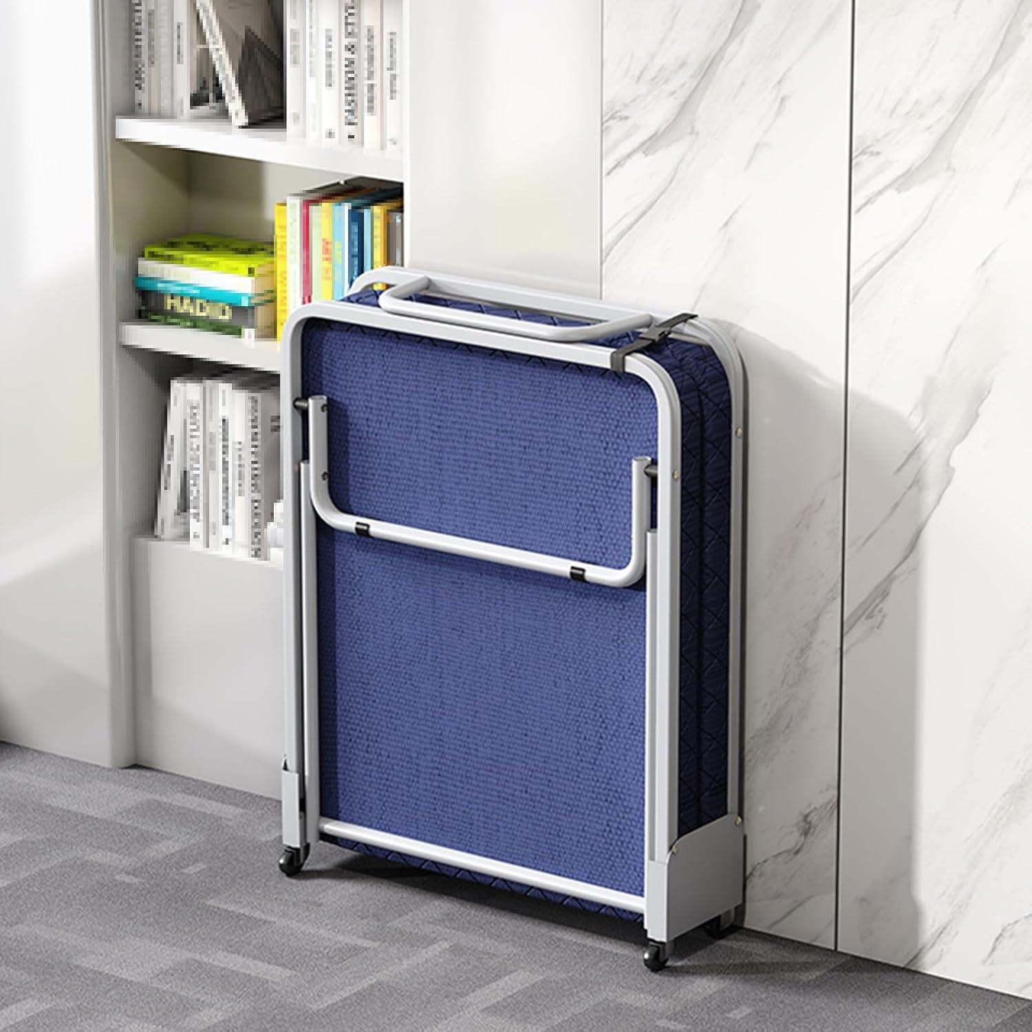 Adjustable Folding Bed with Mattress for Adults - 5 Position Backrest, Removable Washable Linen, 4 Universal 360° Wheels, Ideal for Home, Office, Hospitals (Gray, 188x75x28cm)