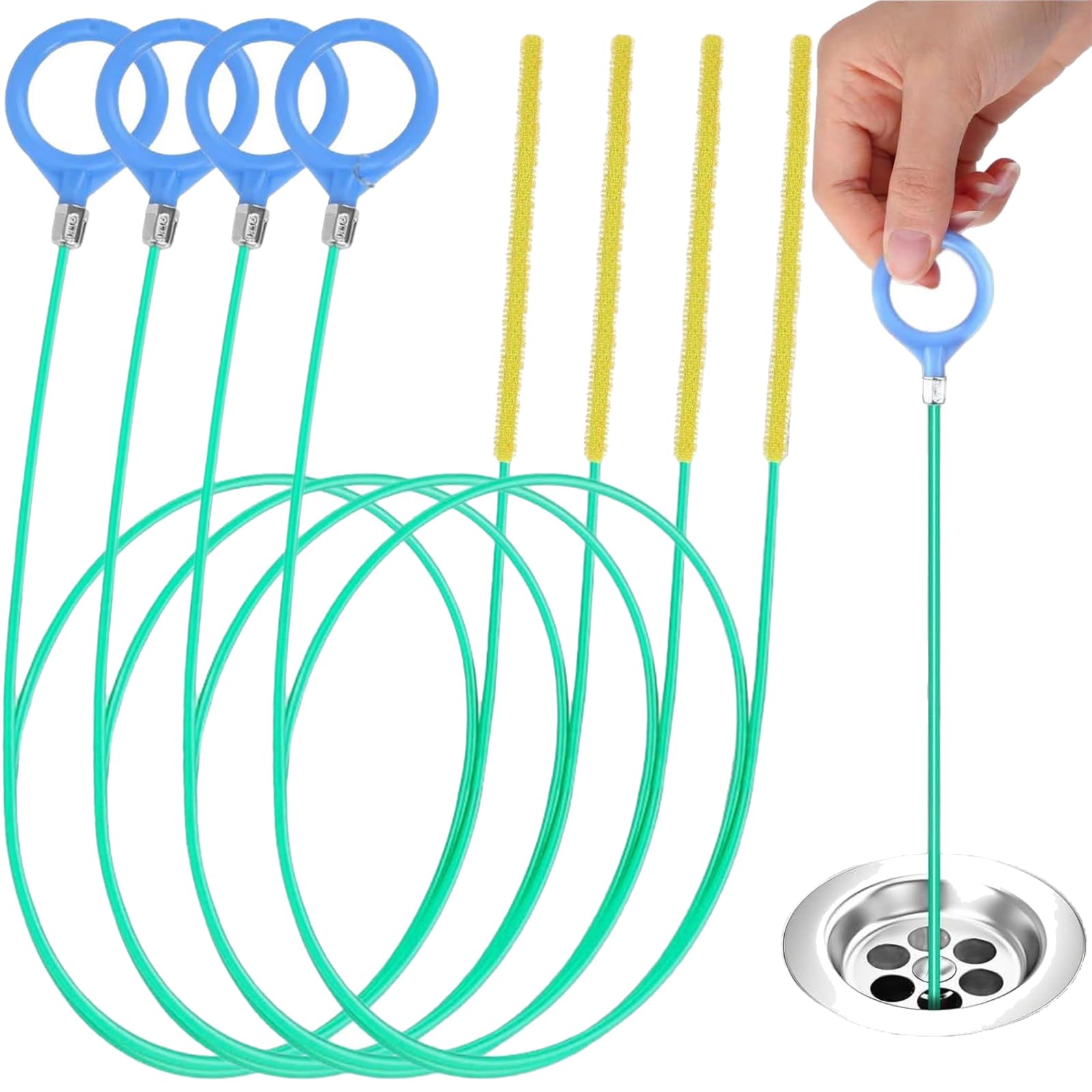 Kalttoy 4Pieces Drain Cleaning Tool Kits Flexible Spirals Rods for Shower Sink Tub Hair Clog Removal Efficient Cleaner Drain Cleaner