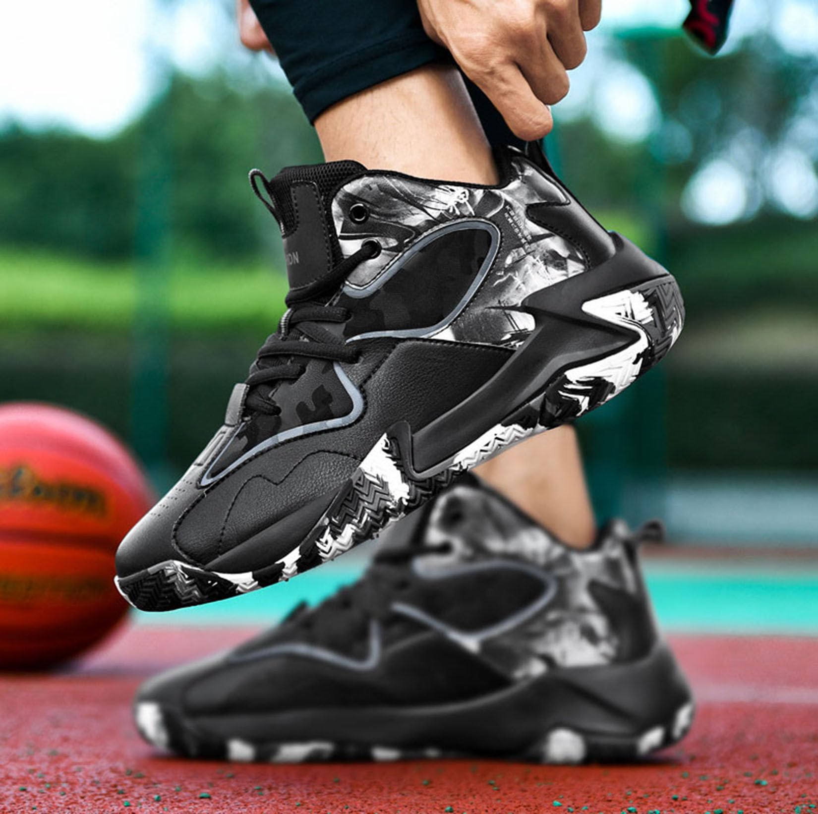 Buty Do Koszykówki Męskie Outdoor Koszykówki Lekkie Wygodne Antypoślizgowe Buty Treningowe(47 EU, Q1)