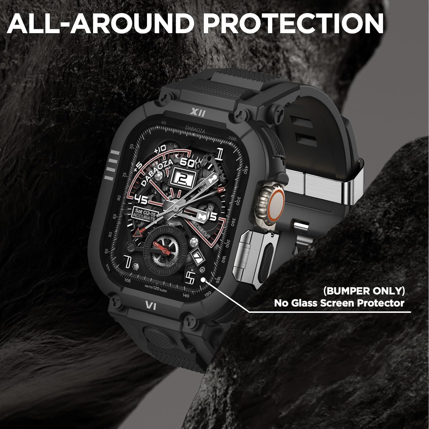 DABAOZA Compatible with Apple Watch Band 49mm Case for Men, Sport Shockproof Rugged Protective Strap Bumper Cover for iWatch SE Ultra 3/2/1 Series 11/10/9/8/7/6/5/4/3 (Black/Silver,49)