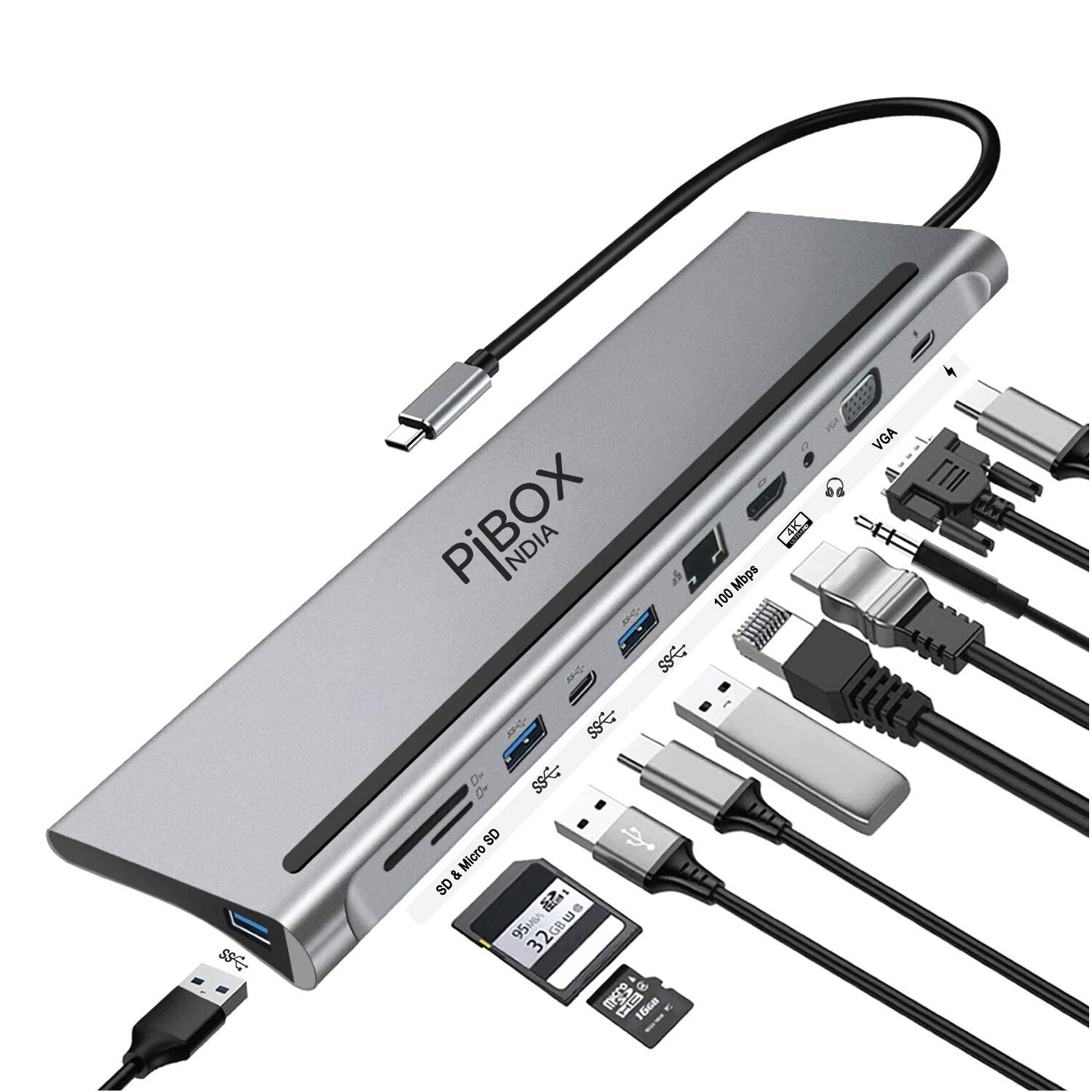PIBOX India, 11 in 1 USB C Dock Adapter Type C Hub, 3X USB 3.0, Ethernet, VGA, 4K HDMI Port,SD/TF Card Reader,PD Charging Port and 3.5mm Audio for MacBook, Thunderbolt 3.0 laptops (B08STW2L2F) Amazon Price History, Amazon Price Tracker