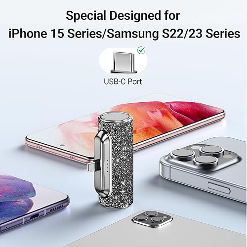 Miniatura 2 de 4smarts Mini cargador portátil USB C, banco de energía pequeño de 4500 mAh con conector USB-C incorporado, paquete de batería con purpurina