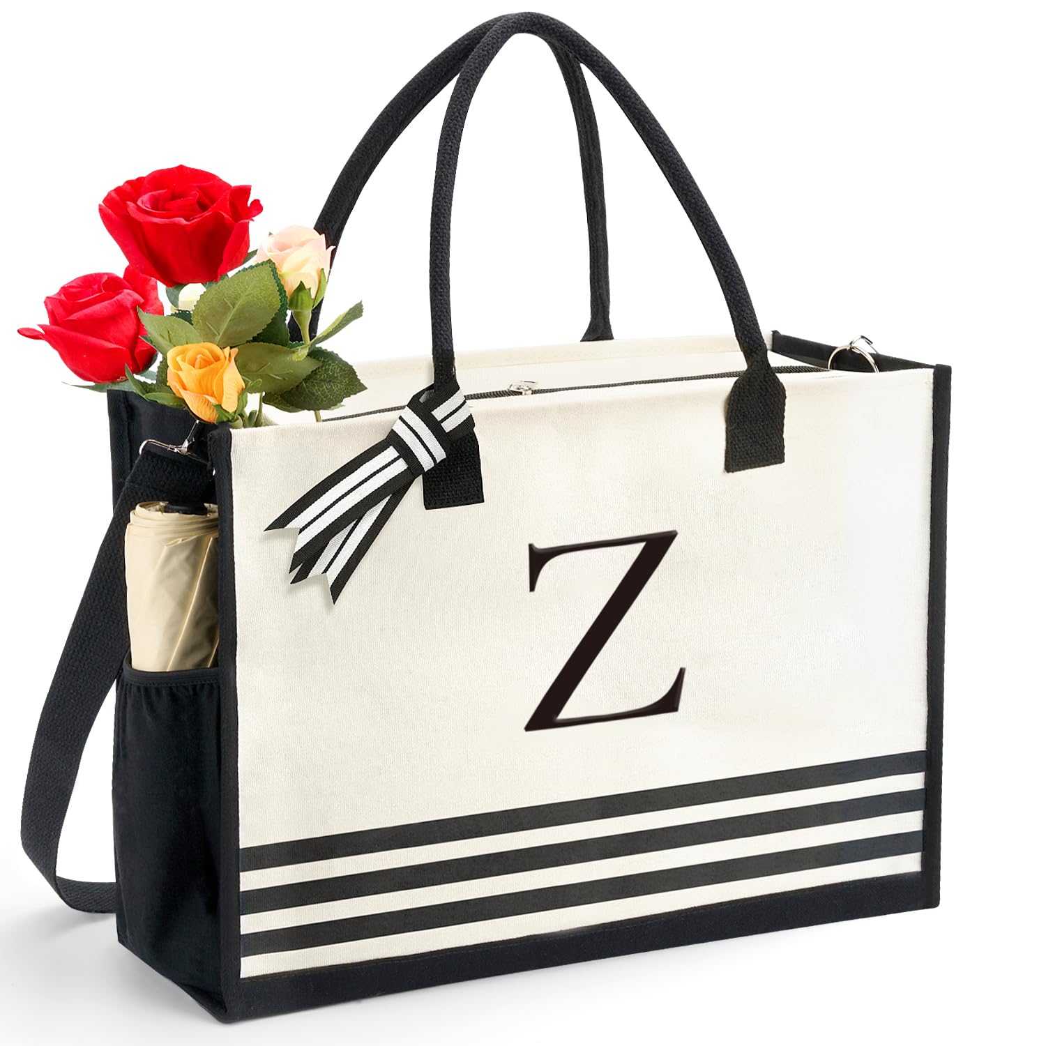 BeeminDrop Personalized Initial Monogrammed Canvas Tote Bags, Gifts for Women Teachers Birthday Graduation Beach