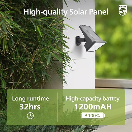 Miniatura 4 de Philips Paquete de 4 focos solares impermeables para exteriores, 28 LED de 3000 K, luces solares para caminos de paisaje, del atardecer al amanecer,