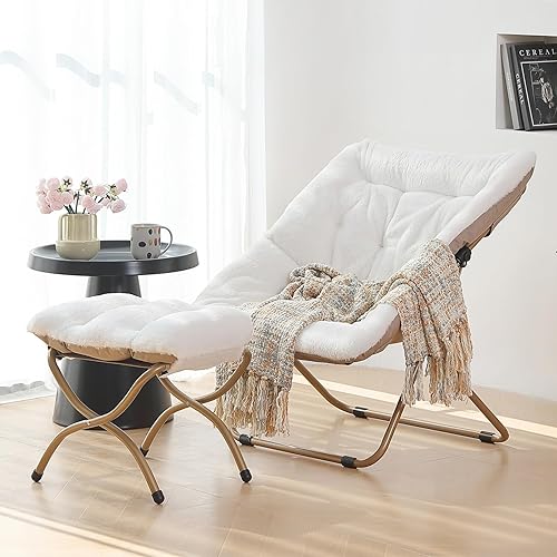 Miniatura 53 de Comfy - Silla de dormitorio plegable de gran tamaño con piel sintética suave, marco de metal, para dormitorio, sala de estar, balcón, patio,