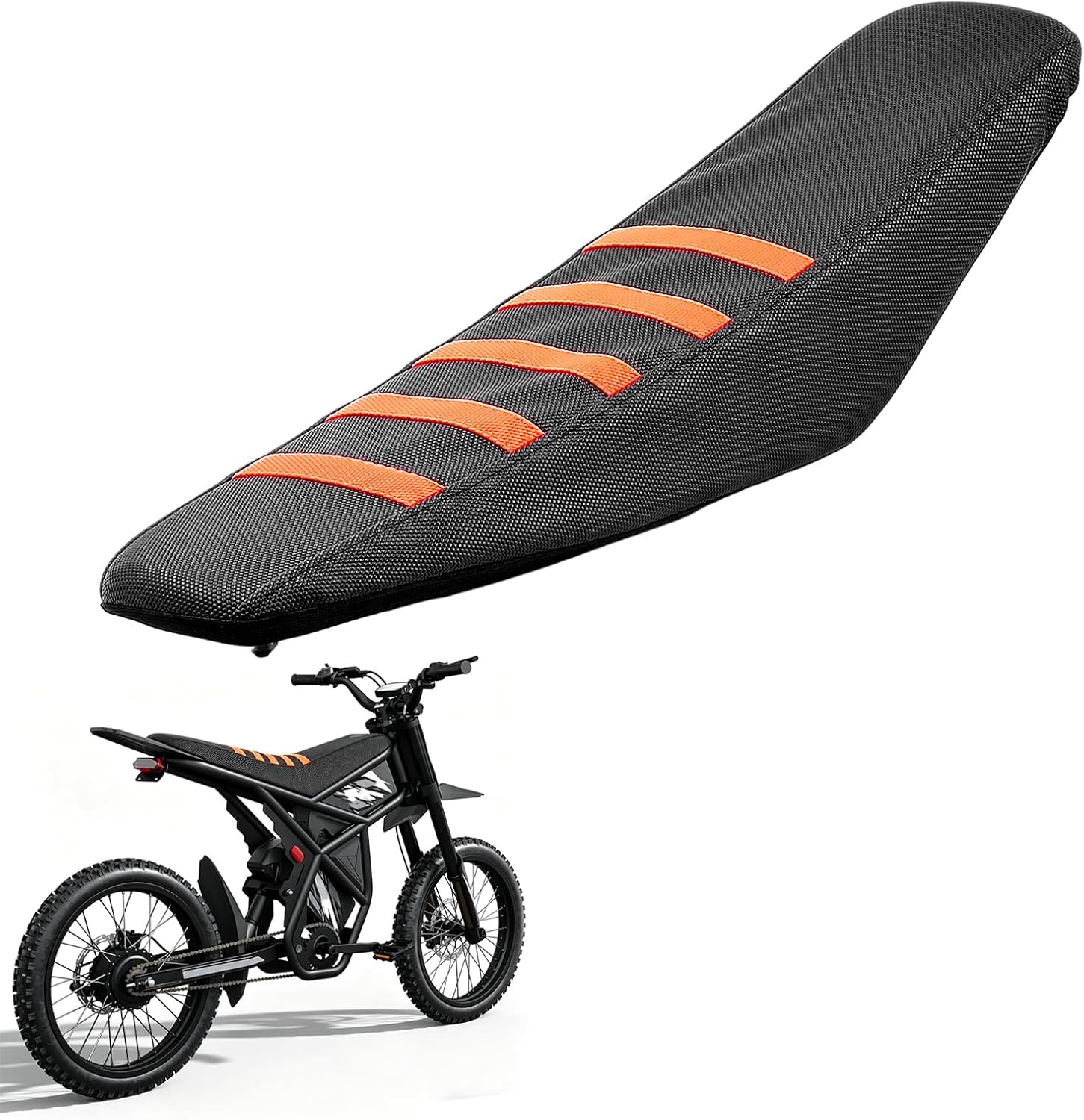 E-Bike Seat Cover Fit for Yozma IN10 Electric Dirt Bike, Heavy-Duty Non-Slip Waterproof Wear-Resistant Easy Install EBike Seat Cover (Orange)