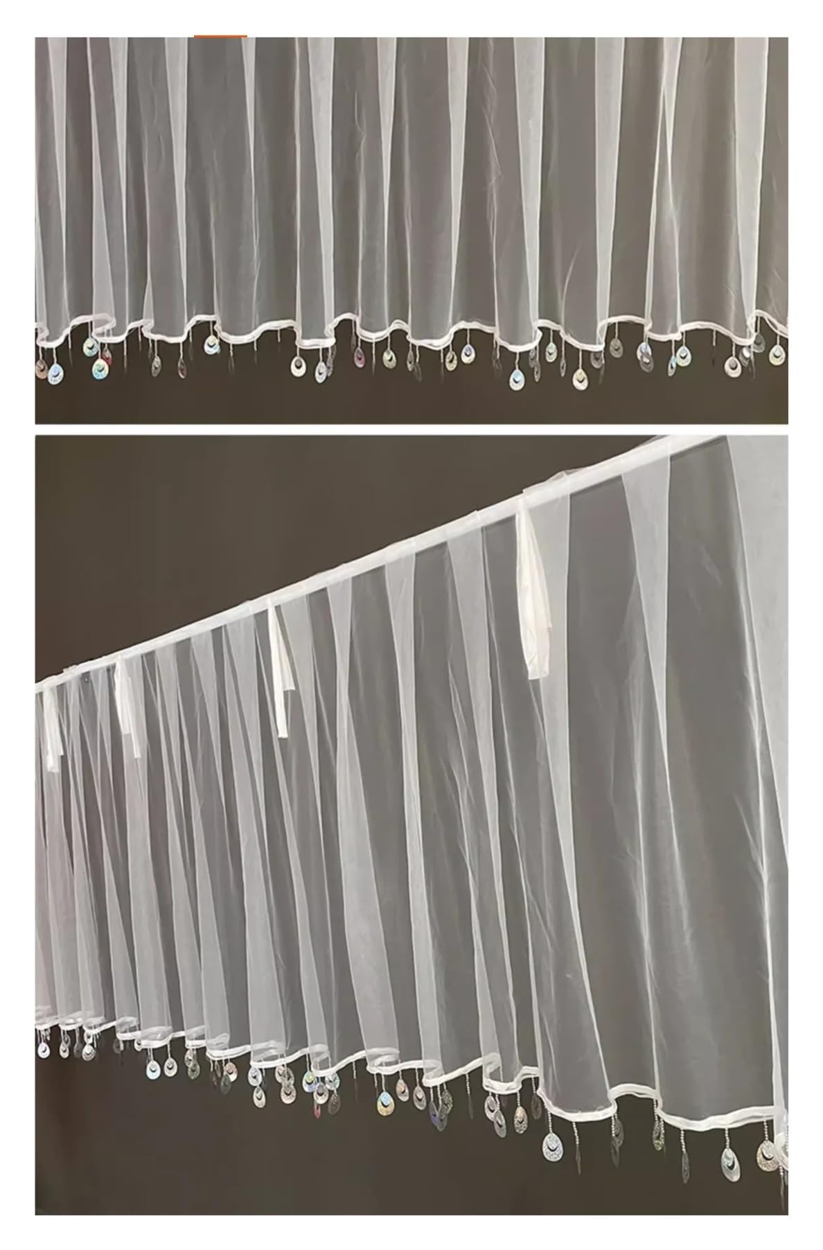 Rideau de Gaze Plafond Mariage, Ceinture à Paillettes, Pompon
