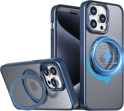 Funda para iPhone 15 Pro con anillo magnético con soporte giratorio de 360°, protector a prueba de golpes, translúcido mate, TPU para iPhone 15 Pro
