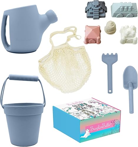 Vista 6 de Juguetes de playa de silicona, juego de cubo de playa con pala, 4 moldes de arena, juguetes de arena para niños aptos para viajes, en bolsa de Rosa