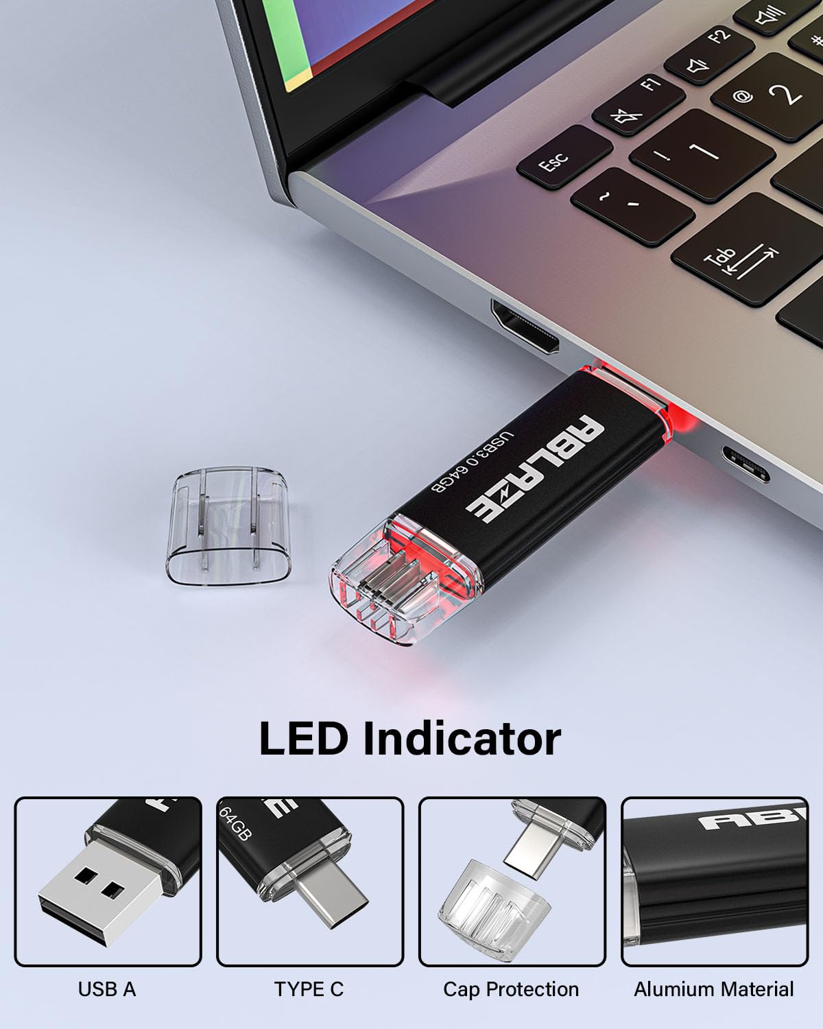 ABLAZE OTG 2.0 32 GB pamięć USB C (10 sztuk, 2 w 1, | dla telefonów komórkowych typu C, smartfonów, laptopów, laptopów)