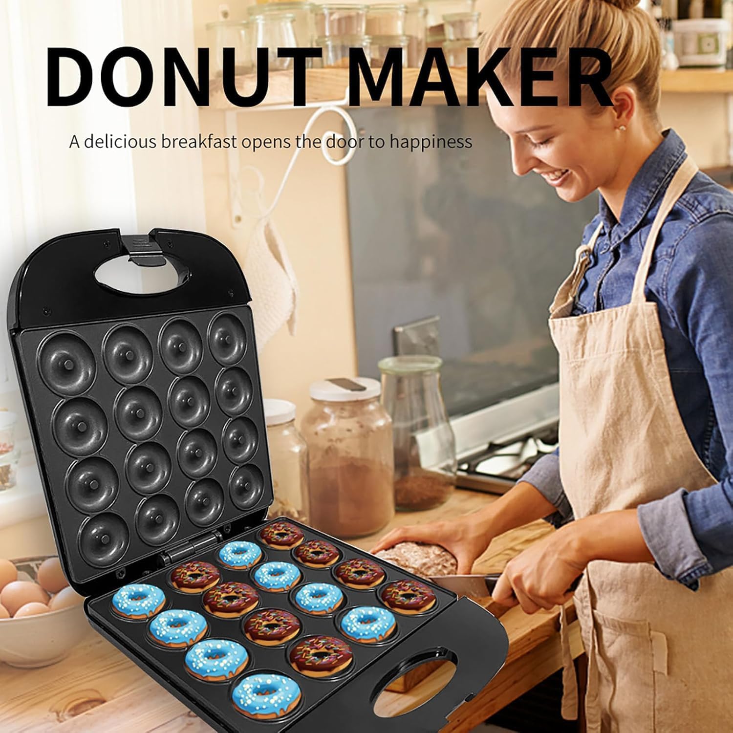 Mini Donut Maker Machine, Bake 16 Mini Doughnuts, Maquina Para Hacer Donas, Perfect for Breakfast, Snacks, Desserts & More with The Family