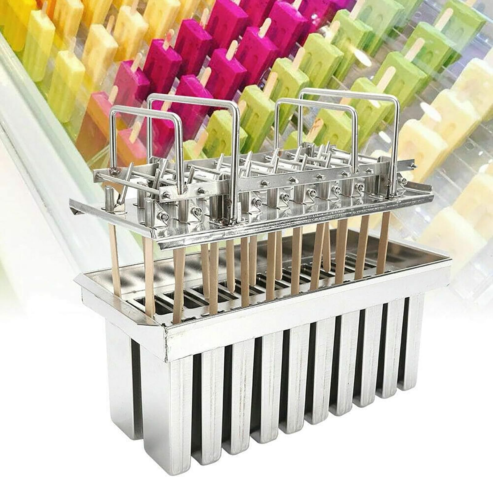TsoLay Moldes Comerciales para Paletas, 20 Moldes De Acero Inoxidable para Helados, Soporte para Palitos De Helado, Reutilizables, para Preparar Deliciosos Helados Y Yogurt Casero