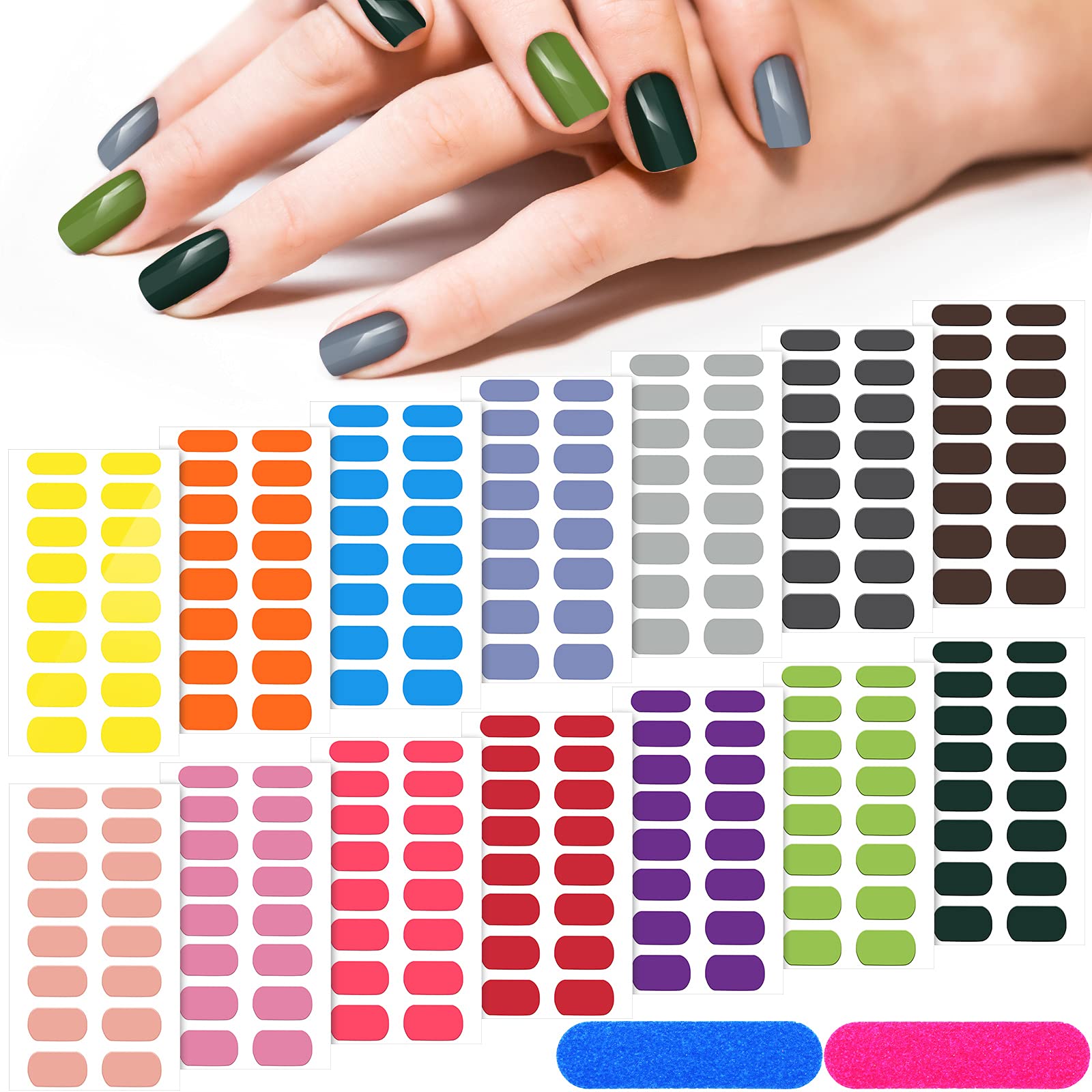 Amazon.com: 14 Sheets 224 Pieces Color Nail Polish Strips Full Nail Wraps  Stickers Self-Adhesive Decals Strips Manicure Kits Nail Art Designs with 2  Pieces Nail Files for Women Girls DIY Nail Art (