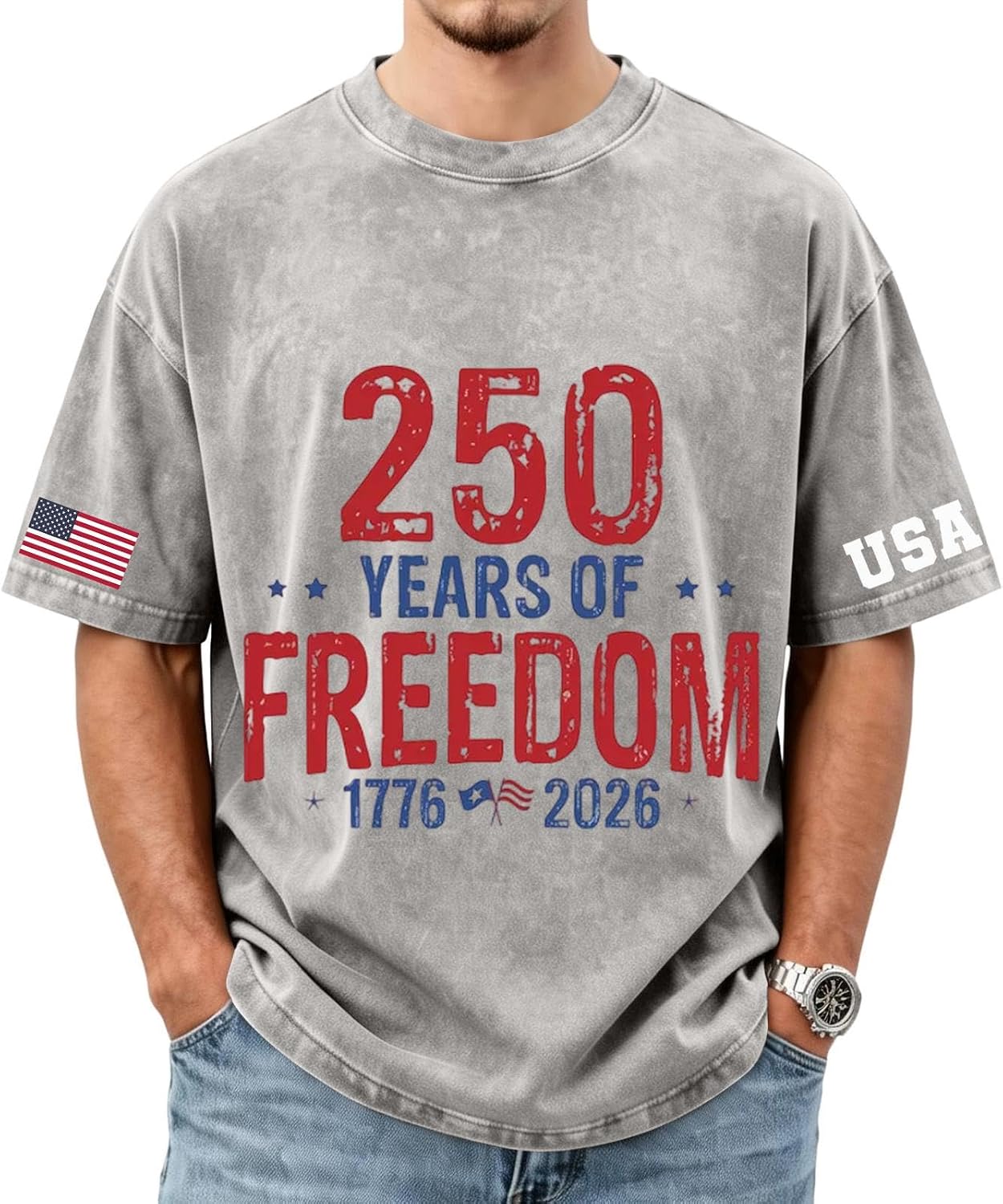 RTRDE Men's 250 Anniversary USA Tee Shirt Short Sleeve Years of Freedom Flag Print America Shirt T-Shirt, M-3XL