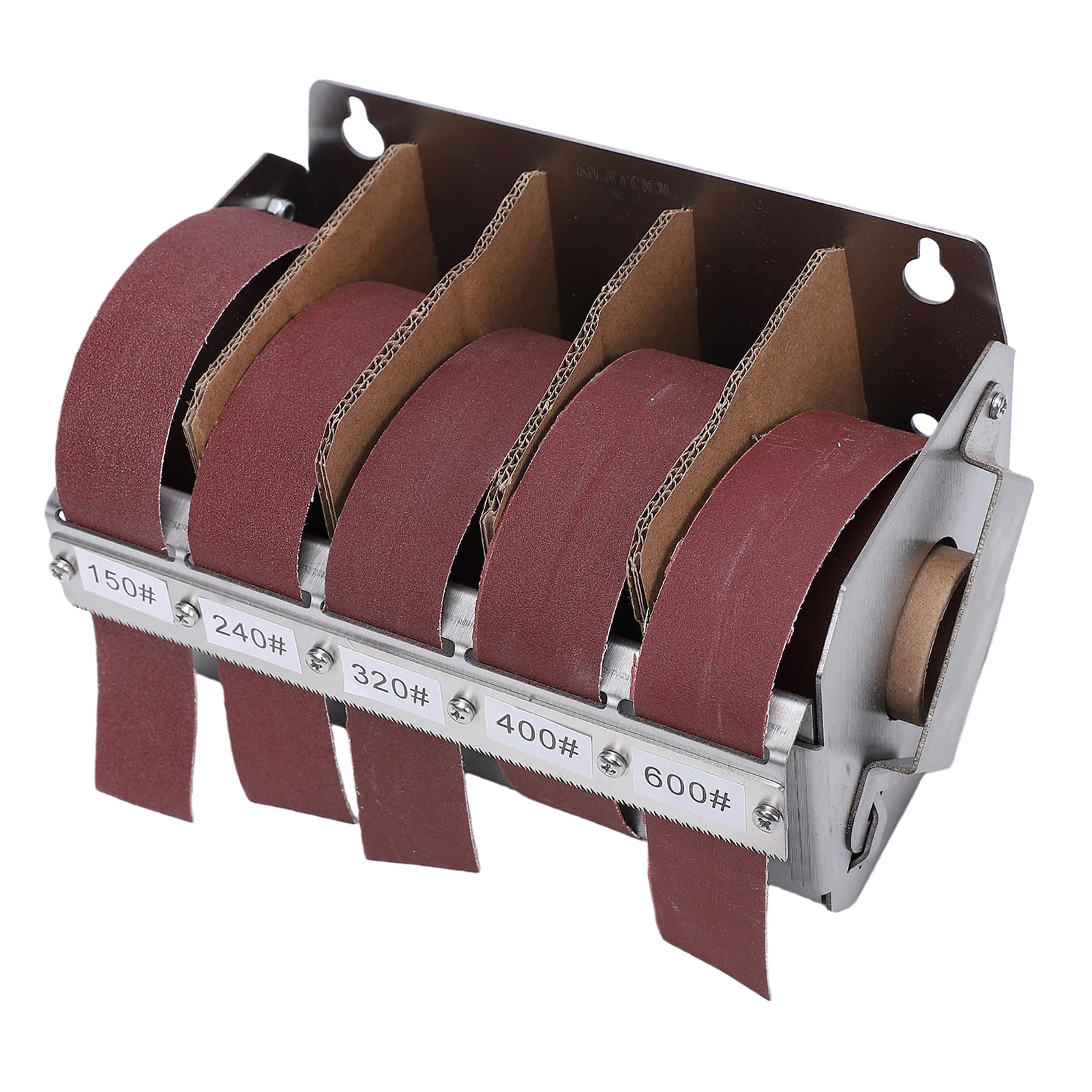 Fabater Rotolo di Tela Smeriglio, 5 Grane 1'' X 19,7' Rotolo di Carta Vetrata con Dispenser, 150, 240, 320, 400, 600, Carta Abrasiva a Umido/a Secco per Metallo, Legno, Lucidatura