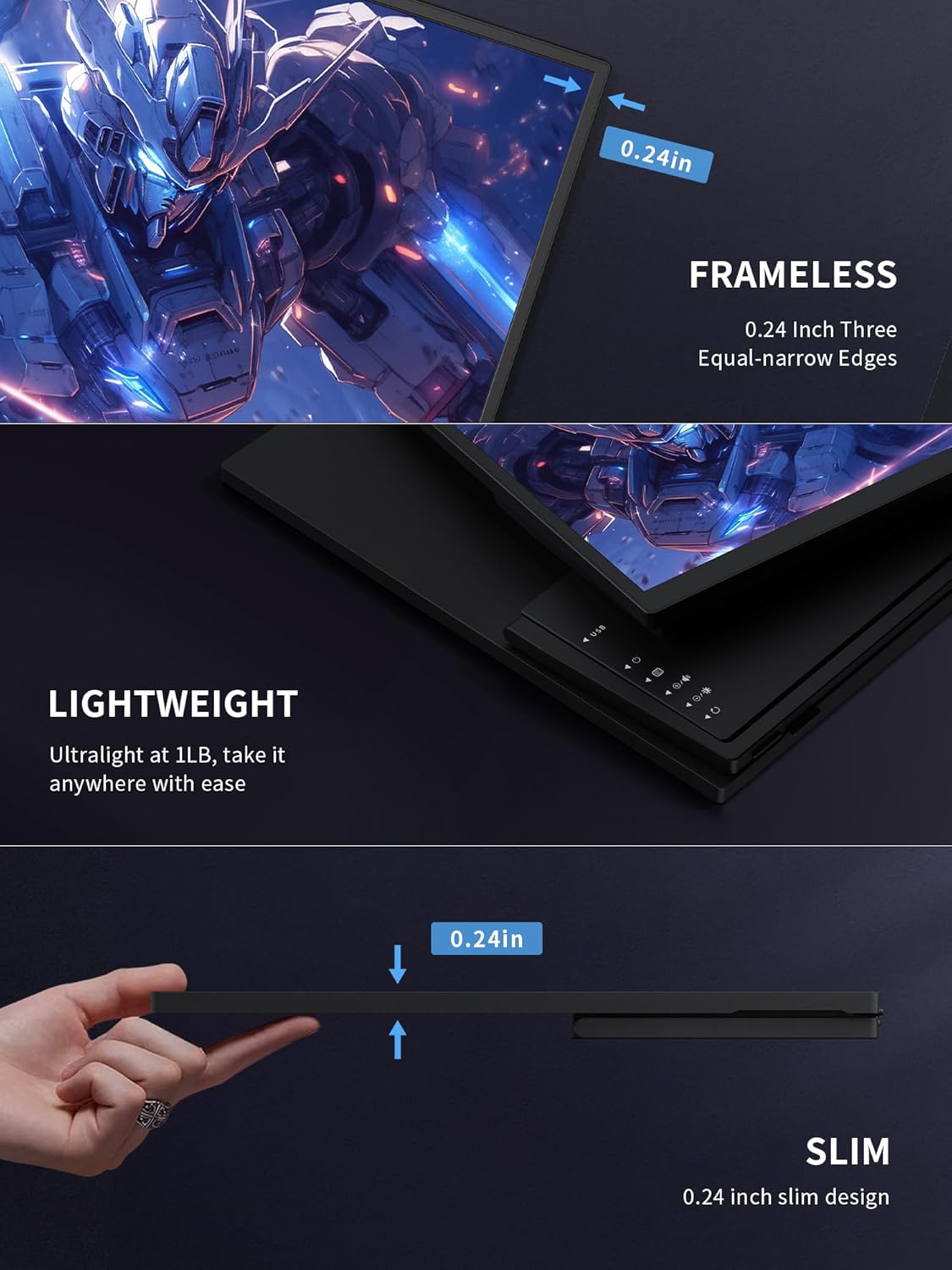 MAGICRAVEN Portable Monitor 18.5 inch 100% sRGB 1080P Portable Laptop Screen, Speakers, Frameless IPS HDR Gaming Monitor USB-C HDMI Travel Monitor - Image 4