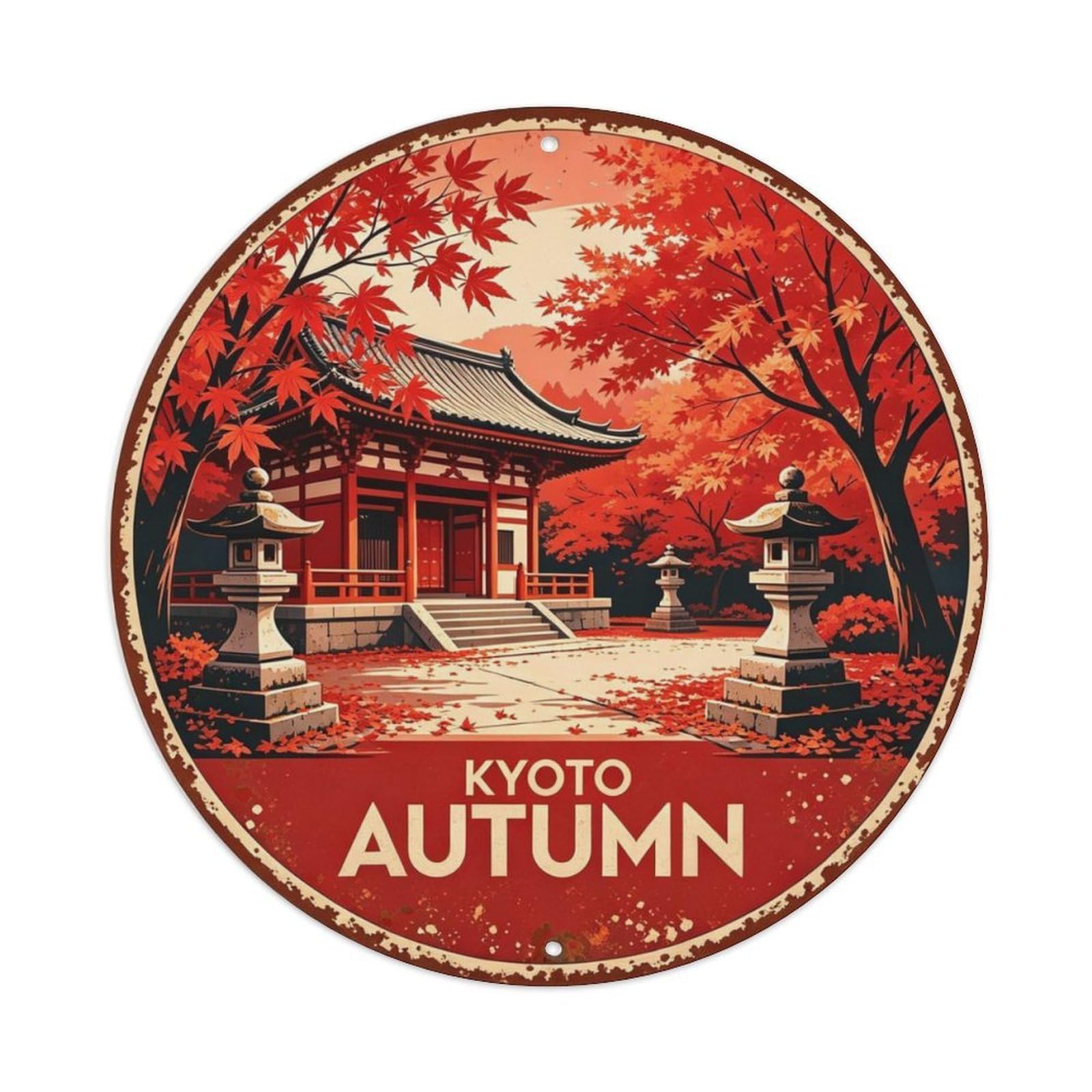 Kyoto Autumn Temple Metal Tin Sign Plaque