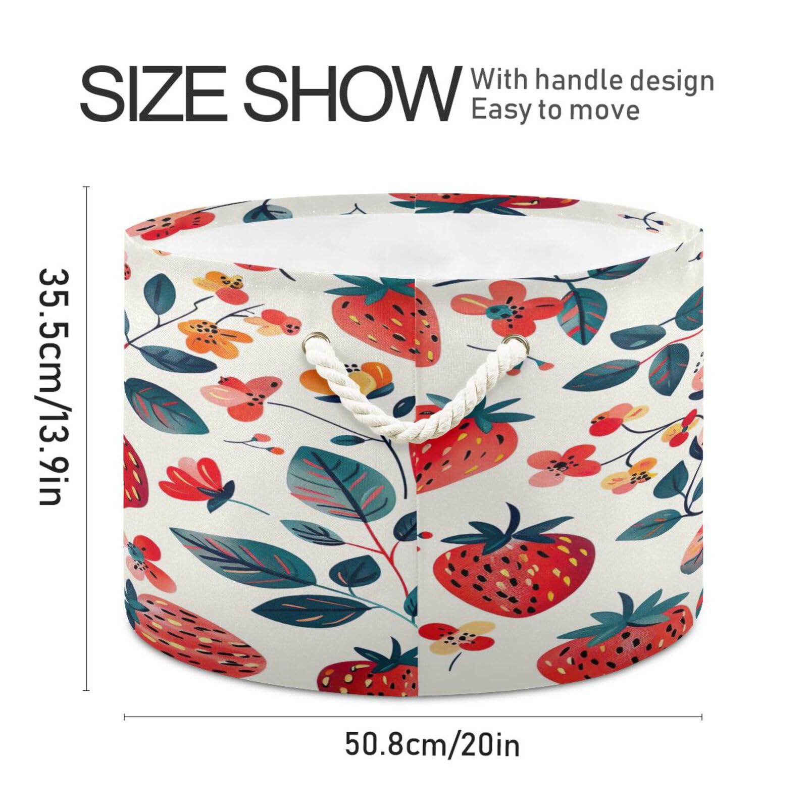 Jihqo Sweet Strawberry Storage Basket Cotton Rope Baskets for Closet Fabric Laundry Baskets with Handle for Toy Home Office Room Organizer