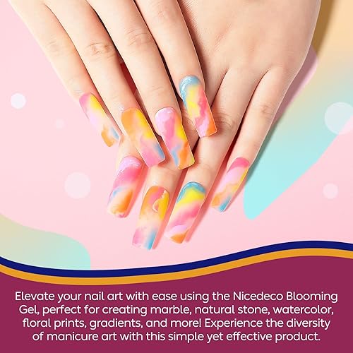 Miniatura 4 de Nicedeco Gel floreciente de uñas sin hema, 0.5 fl oz, sin crueldad, vegano, transparente, para efecto de propagación, estampado floral de acuarela
