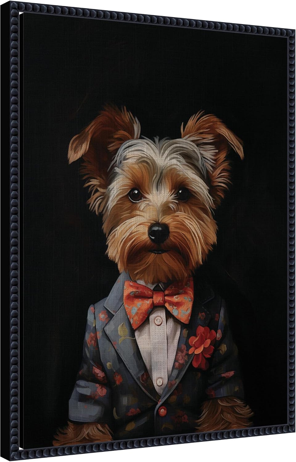 Kate and Laurel Framed Canvas Wall Art Print Regal Portrait of a Yorkie by The Creative Bunch Studio, 18 x 24 Sylvie Beaded Black Frame, Whimsical, Animal Art for Wall Decor