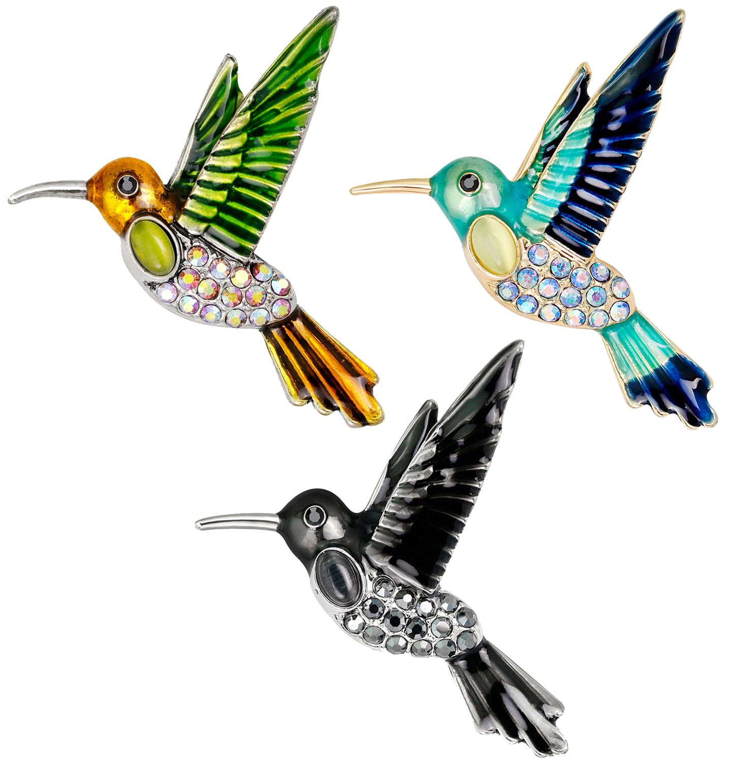 Spacmirrors Hummingbird Brooch Pins, 3 Pack - Oil Painting, Zinc Alloy, Fashion, Rhinestone Inlaid for Women - Great for Wife, Sisters, Friends, Daily Wear or Dating