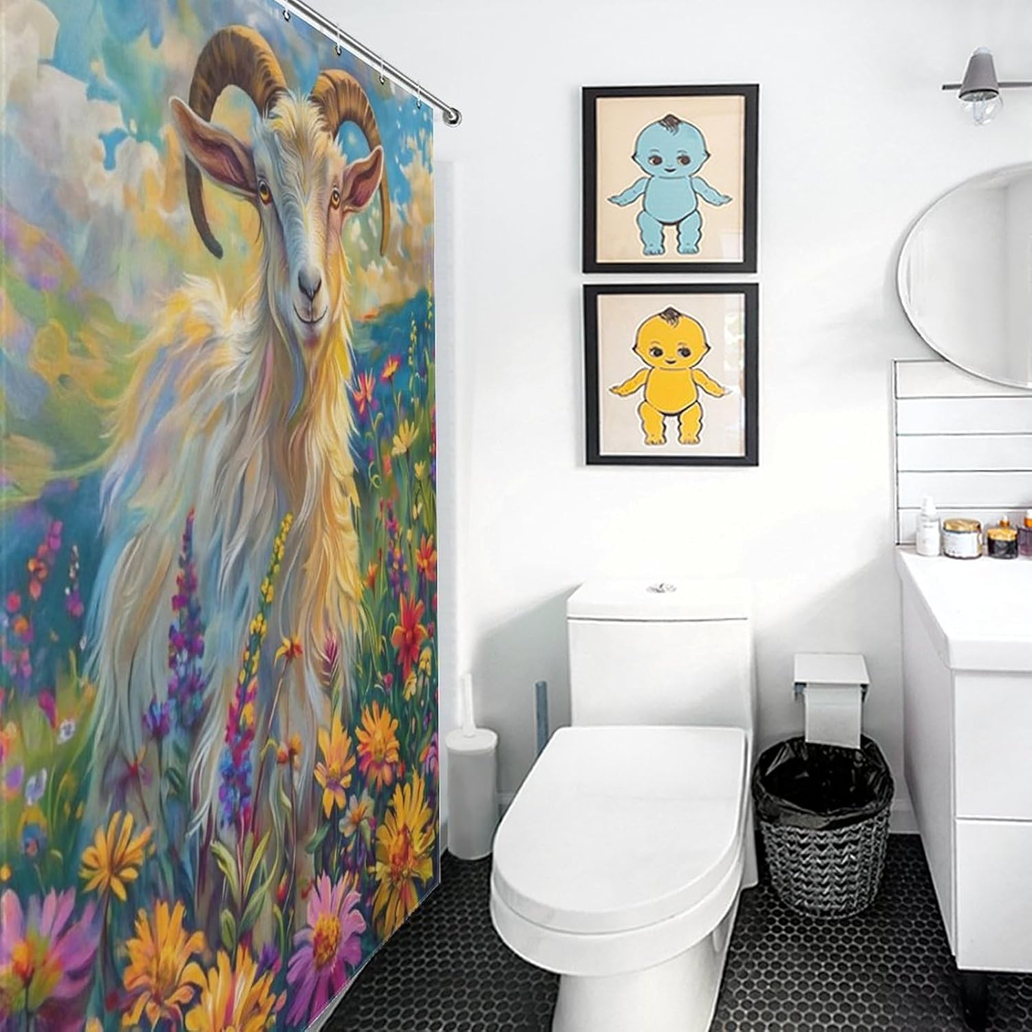 Colorful Goat Floral Shower Curtain Soft Bath Curtain Waterproof Polyester Fabric Shower Curtains for Bathroom Decorations Home Indoor Decor 72x72Inch