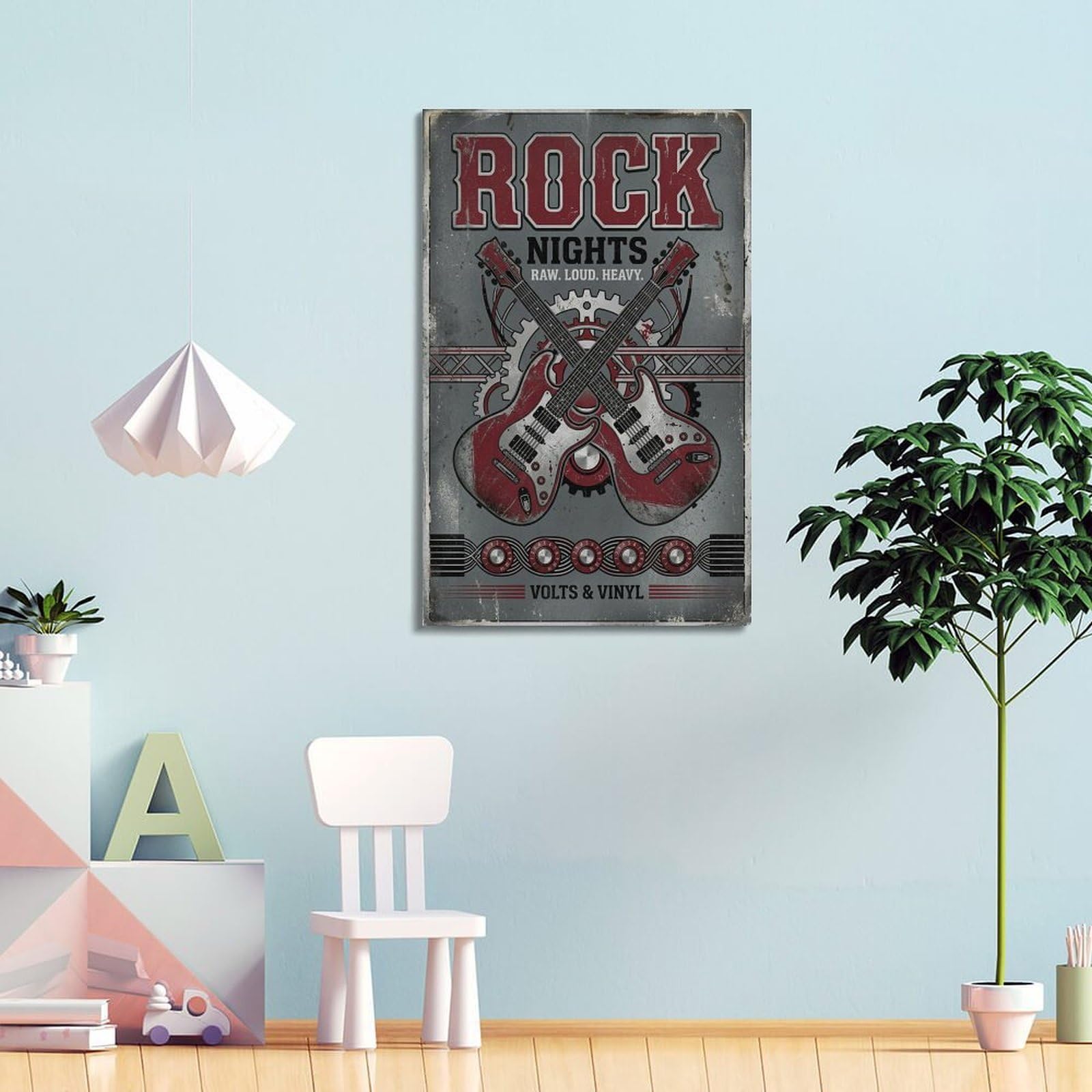 OKNGB Volts & Vinyl - Poster decorativo da parete su tela, stile retrò, con musica hard rock, poster decorativo moderno per camera da letto, per camera da letto, 60 x 90 cm