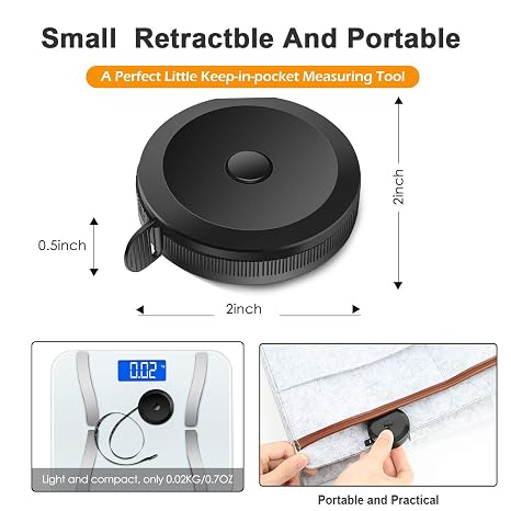 GDMINLO 2 Pack Tape Measure Retractable Measuring for Body Fabric Tailor Cloth Knitting Craft Weight Loss Measurements 60-Inch Soft Pink & Retractable Black Dual Sided Rulers