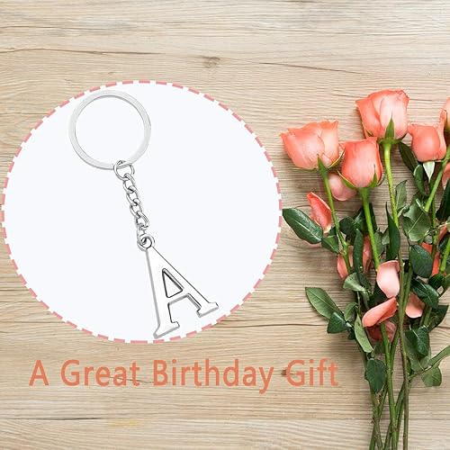 Miniatura 7 de POTIY Llavero de plata con letra inicial del alfabeto con 26 letras iniciales A-Z