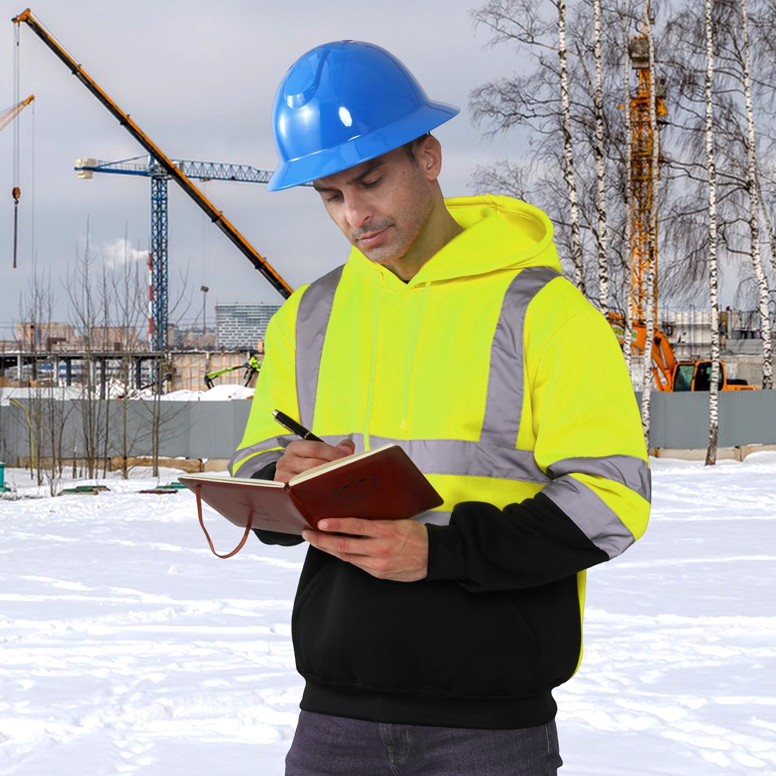 HYCOPROT Sudadera de Alta Visibilidad Forro Polar Reflectante de Seguridad Chaqueta de Trabajo con Capucha Bolsillos Cordón de Chaqueta de Seguridad Top con Cordón para Hombre y Mujere EN ISO 20471