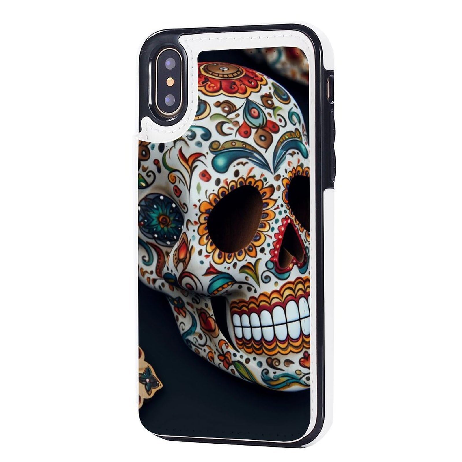 Etui portfelowe na iPhone'a X/XS, meksykańskie nadruki czaszki skórzane etui na telefon z klapką z przegródkami na karty