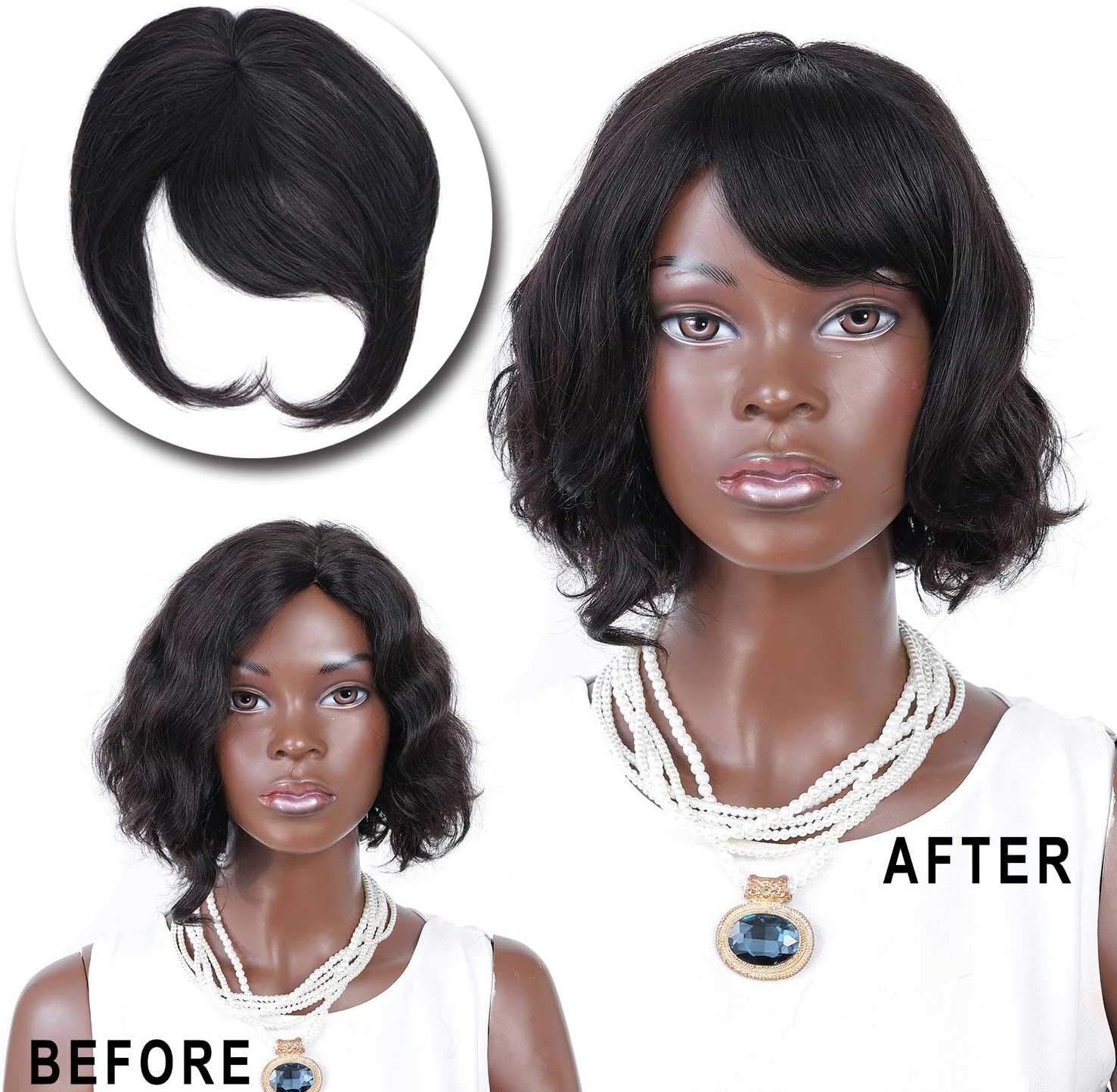 Clip-in Front Hair Bangs on Real Hair 100% Real Virgin Brazilian Human Hair Fashion One Piece Clip in Hair Bang/Fringe Human Hair Extensions for women 6-8inch 27g 1B#