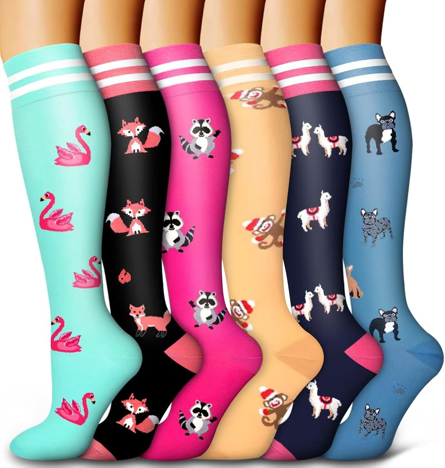 Awxuock Women's D-Assorted-1 Compression Socks For And Men 15-20 Mmhg 6 Pack Compression Stockings Circulation-Best Support For Medical,Running,Nursing,Athletic (, Small-Medium)