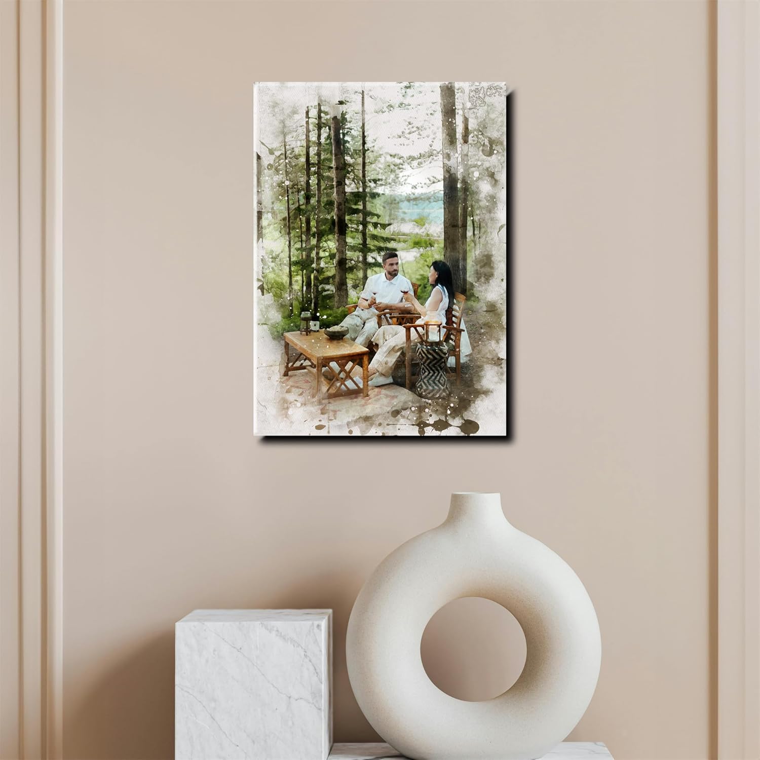 DROLLX Personalized Watercolor Portrait Canvas from Photo Custom Prints Wall Art customized picture gifts