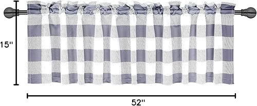 Miniatura 9 de Simple Deluxe Cortinas opacas a cuadros para ventanas de cocina, sala de estar, granja, dormitorio, cenefa de cortina con dobladillo para barra, 52