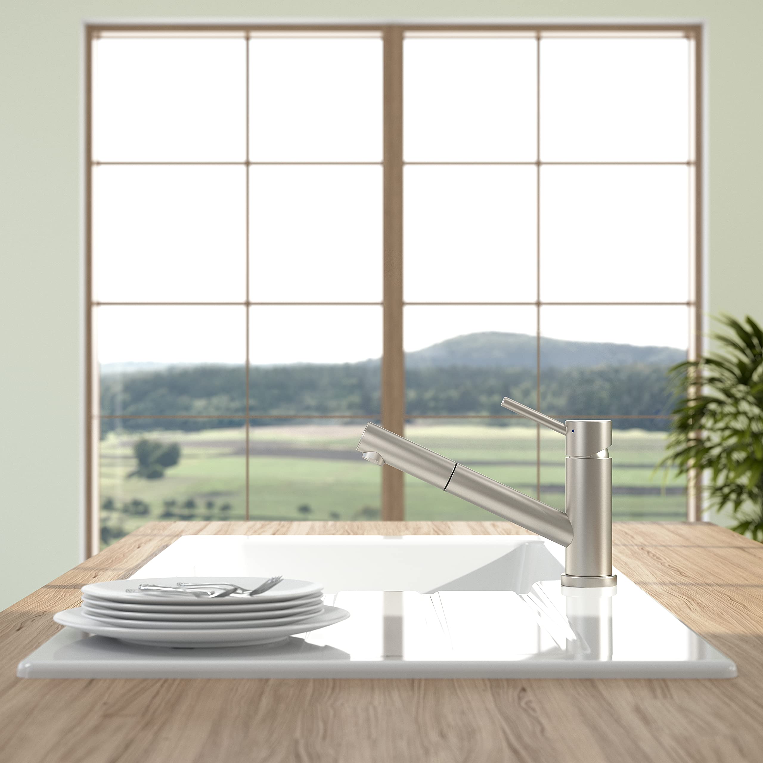 Villeroy & Boch Como Shower Window | Wysokociśnieniowa bateria kuchenna z wyciąganą słuchawką prysznicową i montażem na okno | masywna stal nierdzewna | 925800LC