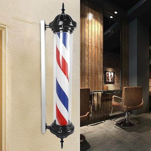 Luz de poste de peluquería de 41 pulgadas, luz LED, luz de poste de luz roja, blanca y azul, luz giratoria de estilo clásico, letrero de peluquería