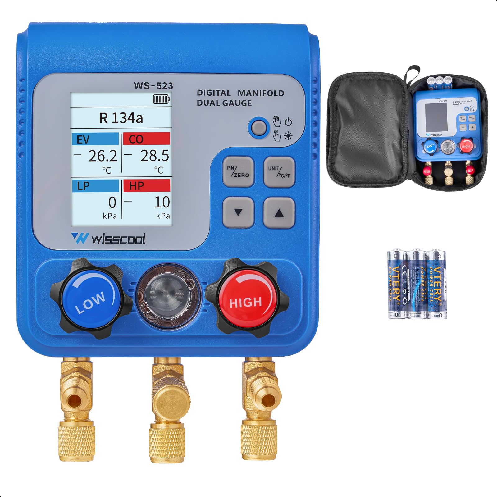 Dual Digital Gauges HVAC, R12,R22,R134A,R410,R502,R1234yf Vacuum Pressure Manifold Gauge Color LCD Sight Glass 92 Refrigerants Leak Detection Single Test Gauge for AC Charging-image-11