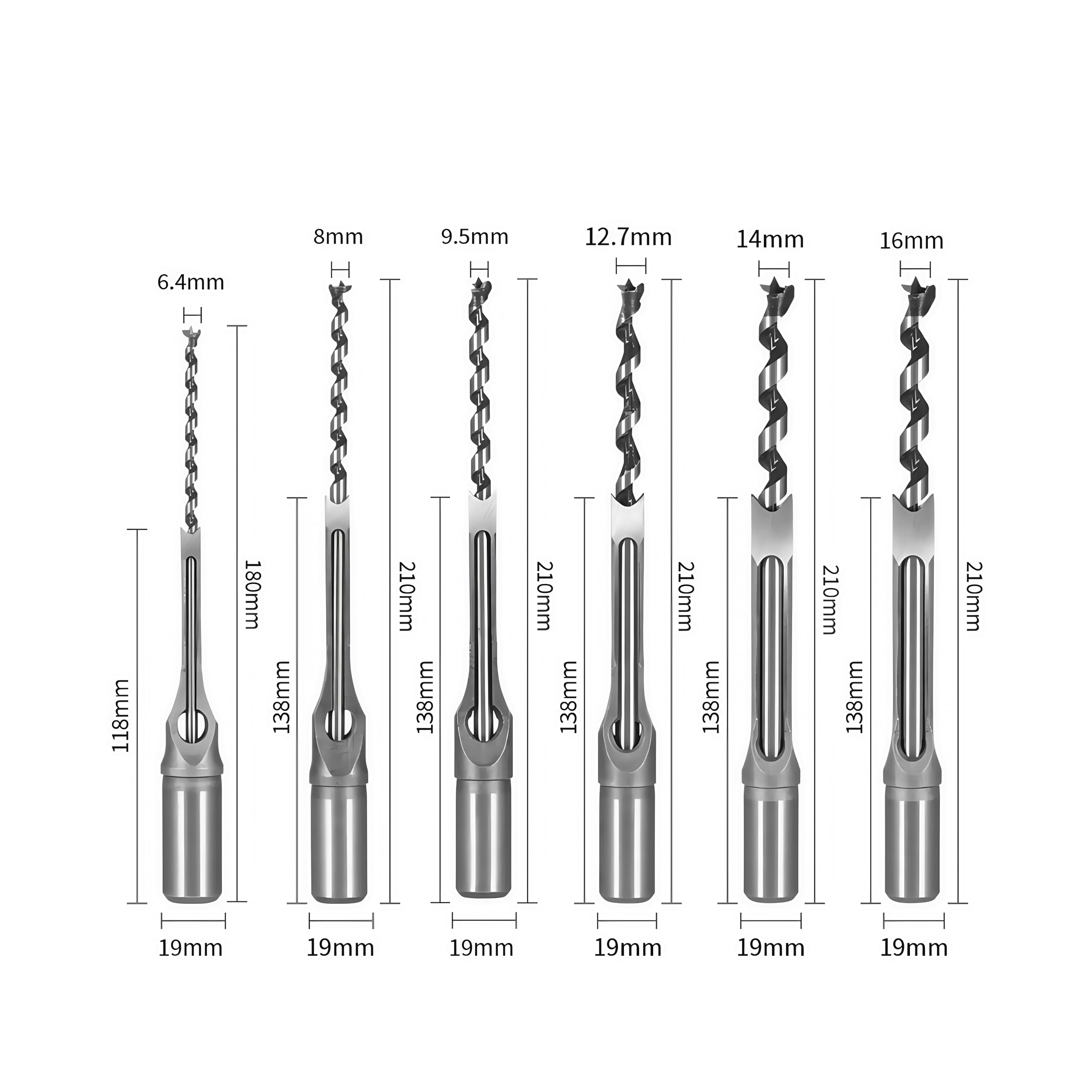 ALUYEH Wood Square Hole Drill Bit Set, 6PCS Carbide Alloy Mortise Drill Bits for Woodworking, 6.4-16mm Square Chisel with 45/60/75mm Depth, Compatible with Drill Press & Cordless Drills