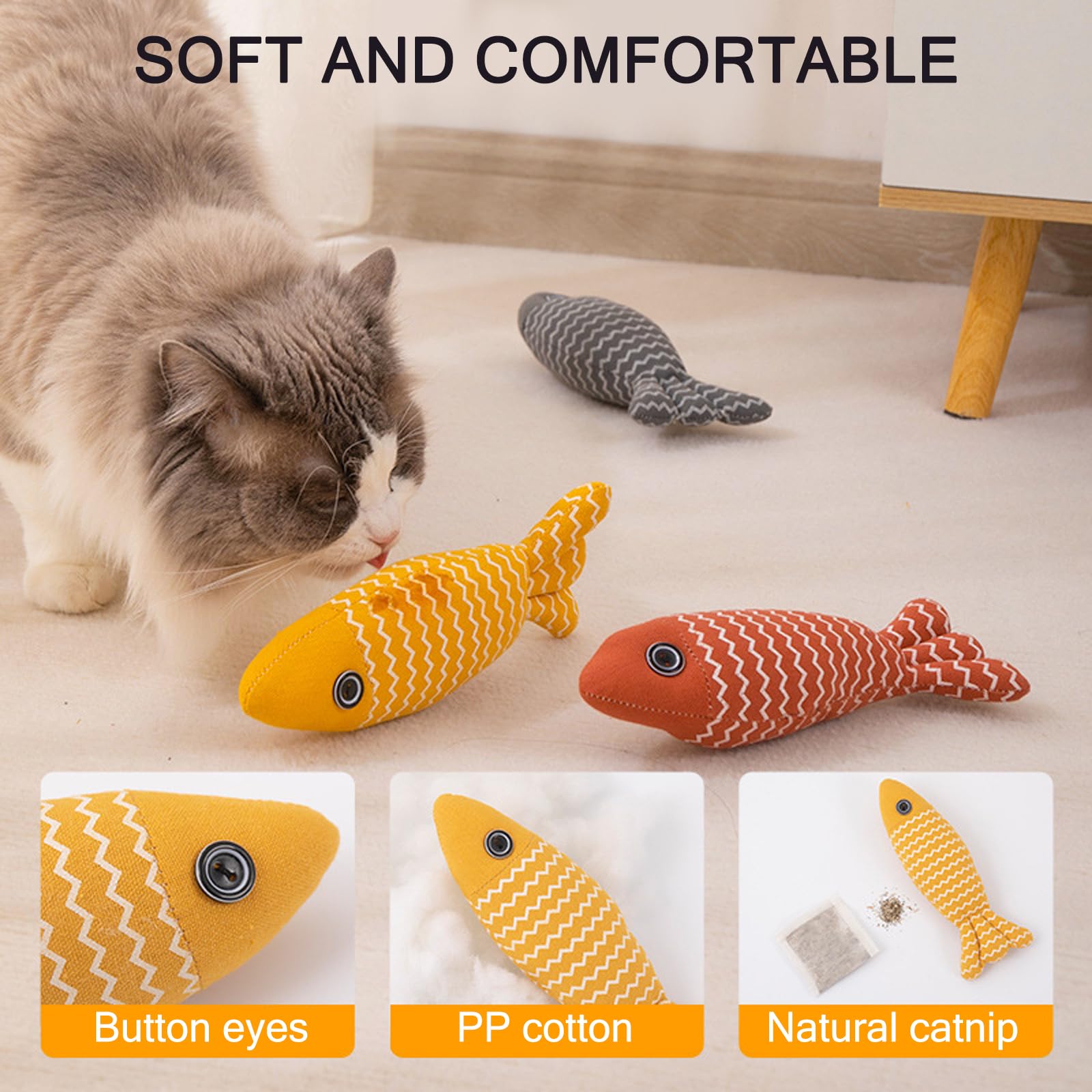 DAVBNM 3pcs Catnip Toy, Cat Chew Toy, Bite Resistant Catnip Toys, Plush Cartoon Kitten Teething Interactive Toy - Image 4