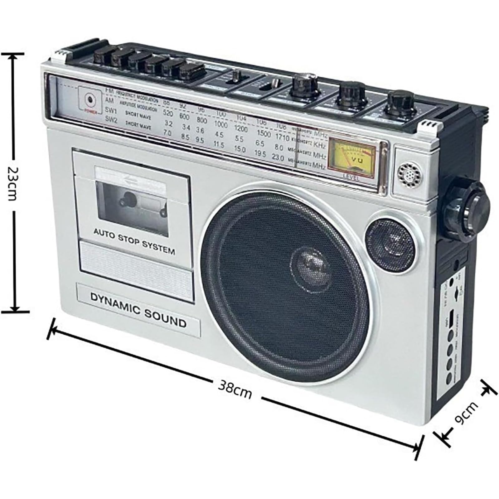 Lettore CD a cassetta retrò, stile classico anni '80, con Bluetooth, registratore a nastro, radio AM/FM, ingresso SD/USB, per viaggi e eventi di danza