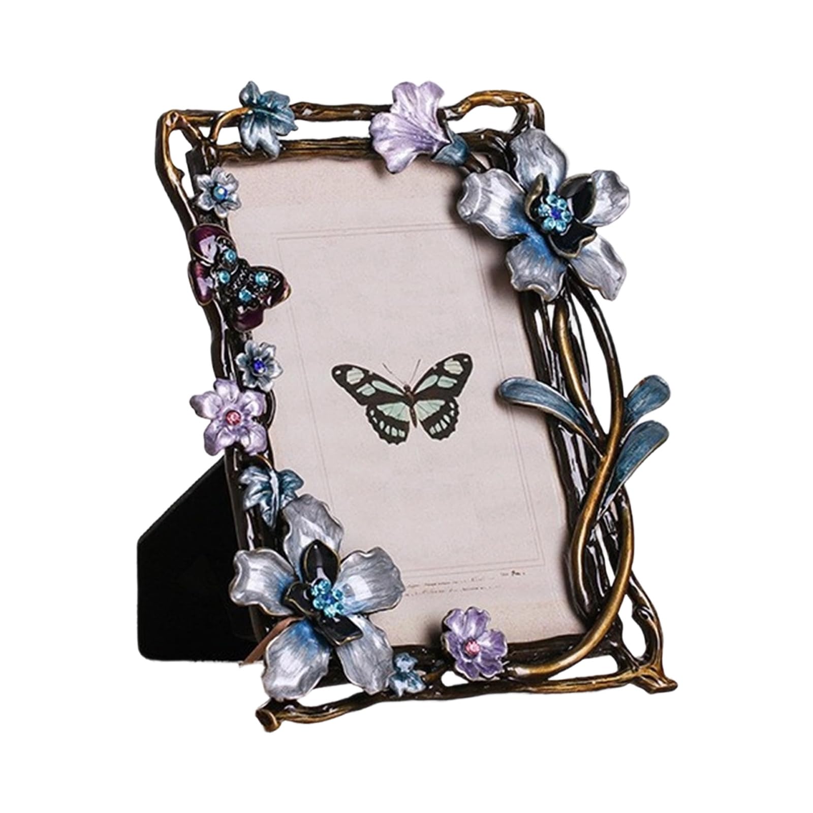 Linvimia Antique Metal Photo Frame with European Floral Bird Ornate Enameled Picture Frame for Wedding Valentines Antique Photo