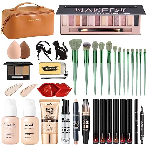 Kit de maquillaje todo en uno, incluye paleta de sombra de ojos de 10 colores, rímel de pestañas, delineador líquido, polvo de cejas, juego de 5