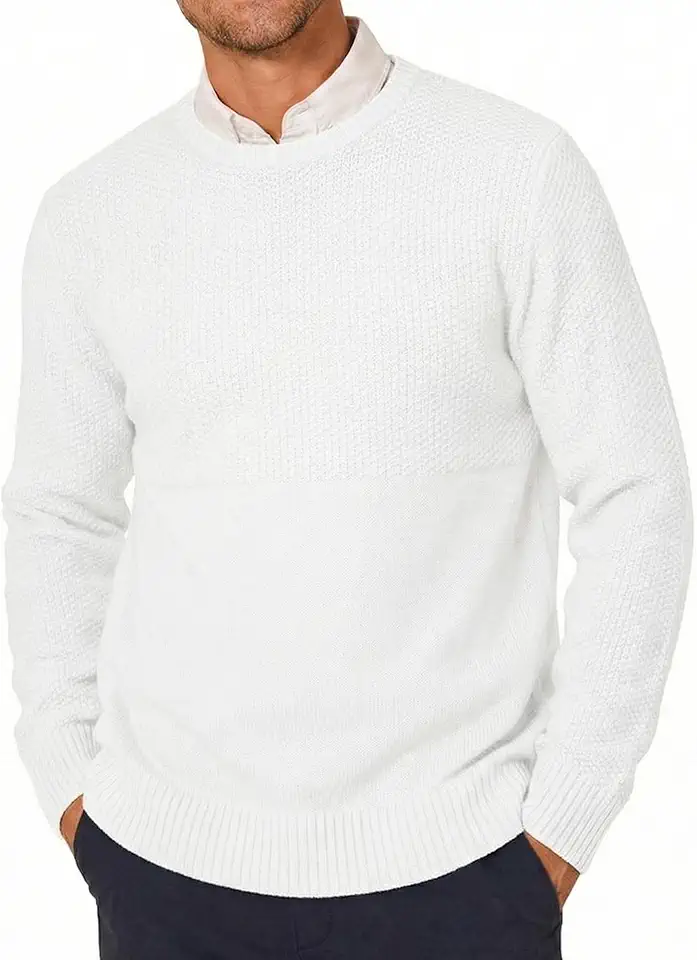YTD Men's Crewneck Pullover Sweater Textured Long Sleeve Knitted Sweaters