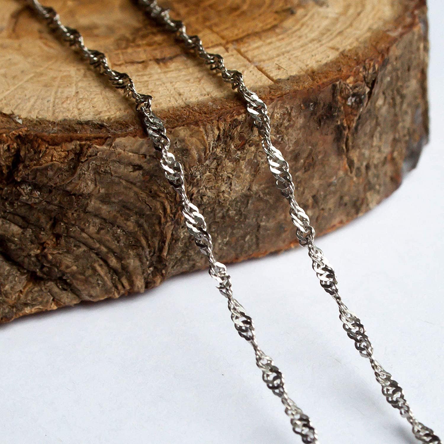 925 Sterling Silver Singapore Rope Chain Necklace - Braided Twisted Diamond Cut Rhodium-Plated Chains for Women - 16", 18", 20", 22", 24" Inch